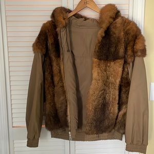 Reversible hooded winter coat with fur